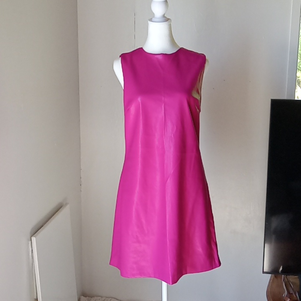 House of Harlow 1960 Women's Faux Leather Mini Dress Pink Fuchsia Size M
